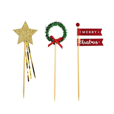 Pick espeto decorativo merry christmas (6un)