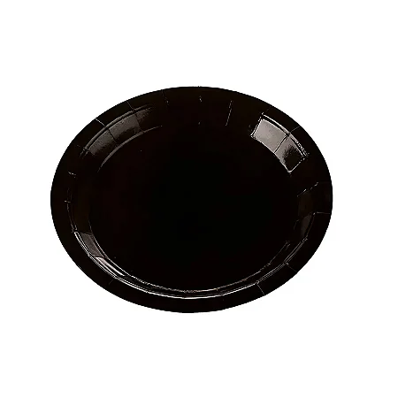 Prato de papel preto liso (10 un)