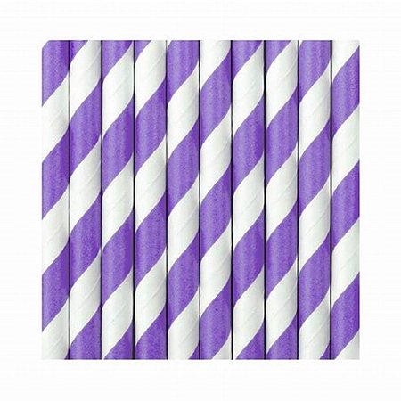 Canudo de papel roxo com listras branco (12 un)