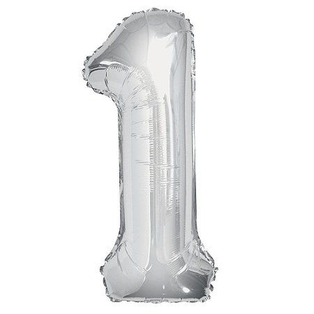 Balão numeral 1 prata metalizado (1 un)