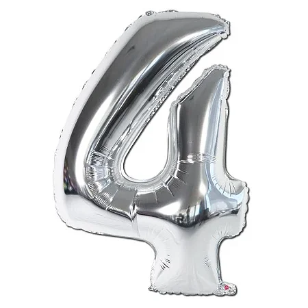 Balão numeral 4 prata metalizado (1 un)