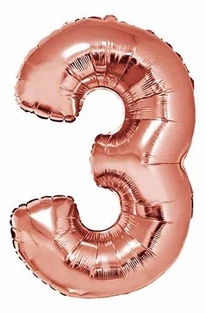 Balão numeral 3 rose gold metalizado (1 un)
