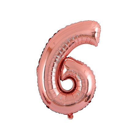 Balão numeral 6 rose gold metalizado (1 un)