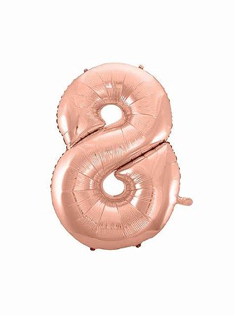 Balão numeral 8 rose gold metalizado (1 un)