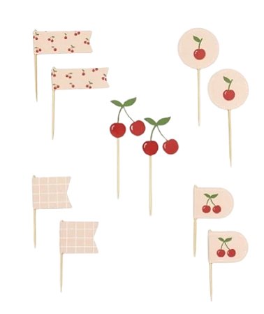 Toppers doces/cupcakes cerejas pessêgos (10 und)