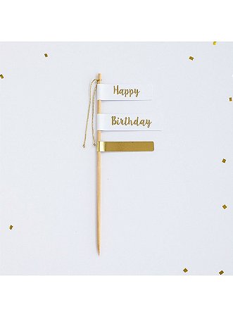 Topo para bolo happy birthday dourado (1un)