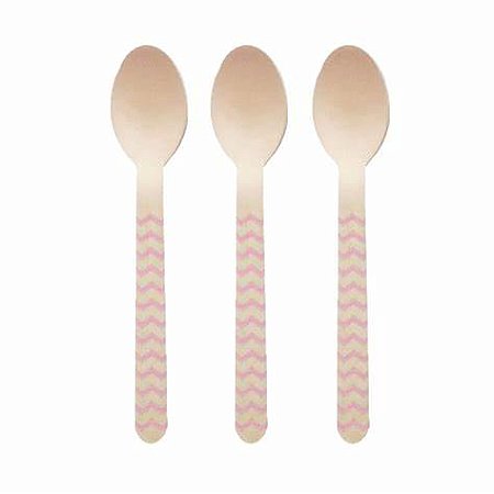 Colher de madeira zig zag rosa (10 un)