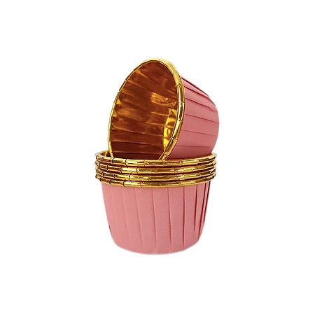 Forma de cupcake rosa com bordas douradas (20 unidades)