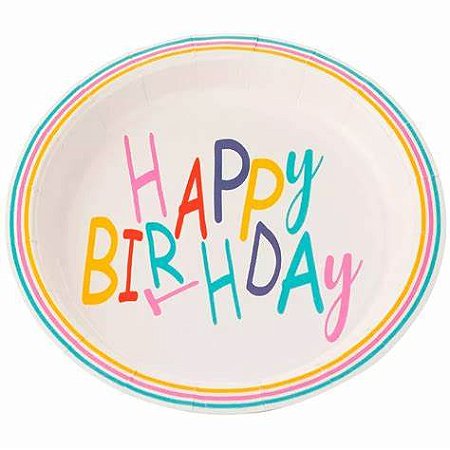 Prato de papel happy birthday (10 un)