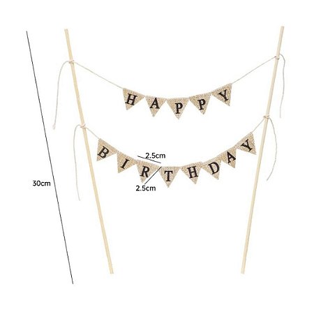 Topo de bolo happy birthday kraft (1 und)