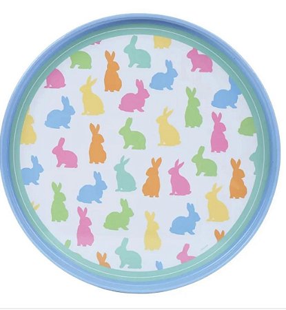 Bandeja redonda coelhos coloridos (1un)