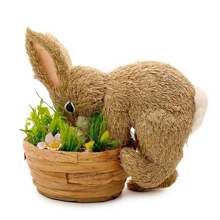 Coelho Decorativo com Cesta e Flores (1un)