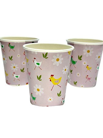 Copo de papel galinhas (8un)