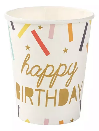 Copo de papel happy birthday confete (10 un)
