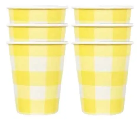 Copo de papel xadrez amarelo (8 und)