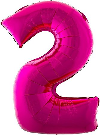 Balão numeral 2 rosa metalizado (1 un)