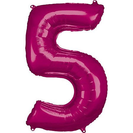 Balão numeral 5 rosa metalizado (1 un)