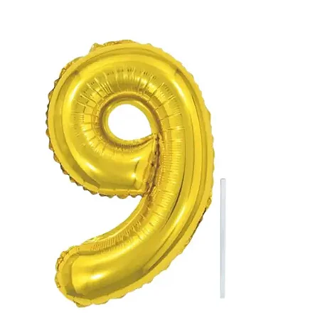 Balão numeral 9 dourado metalizado (1 un)