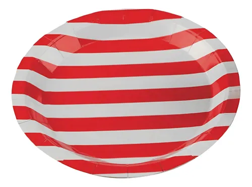 Prato de papel listrado vermelho (10 un)