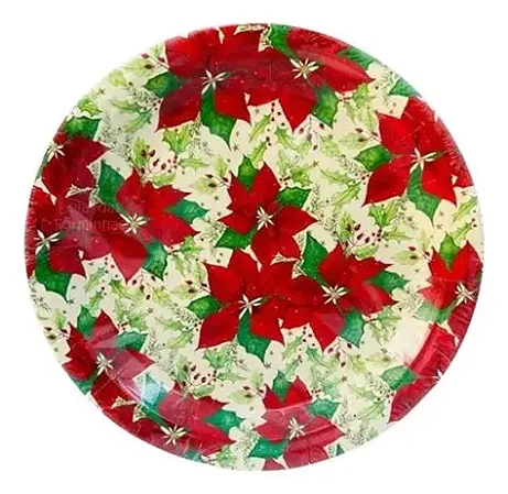 Prato de papel natal estampa poinsetia (10 und)
