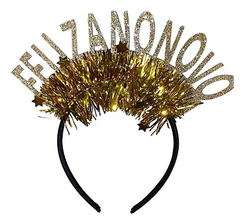 Tiara feliz ano novo dourado glitter