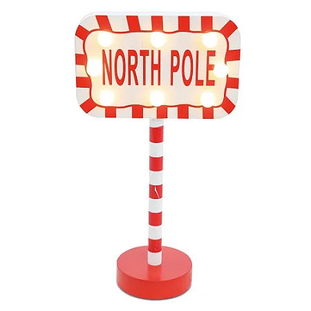 Placa decorativa north pole vermelho com led natal (1 und)