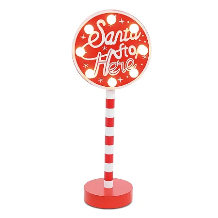 Placa decorativa santa stop here com led branco natal (1 und)