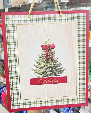 Sacola pinheiro xadrez verde de natal (1 und)