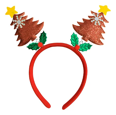 Tiara árvore de natal vermelho com glitter (1 und)