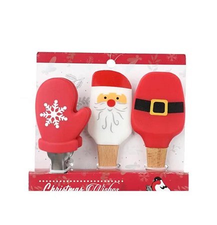 Kit de pinça/espatula/colher colorido de natal (3und)