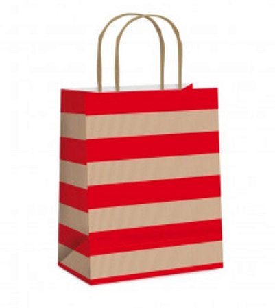 Sacola natal pretty listra vermelho kraft de natal (1 und)