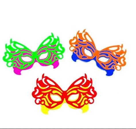 Mascara de papel neon colorido carnaval (6und)