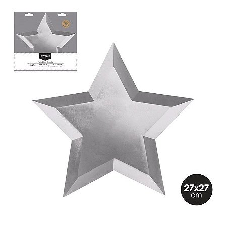 Prato de papel estrela prata (8und)