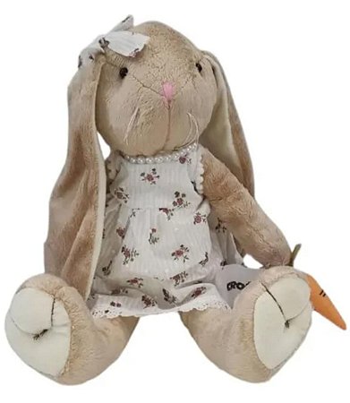 Pelúcia coelho c/ vestido branco e laço (1und)