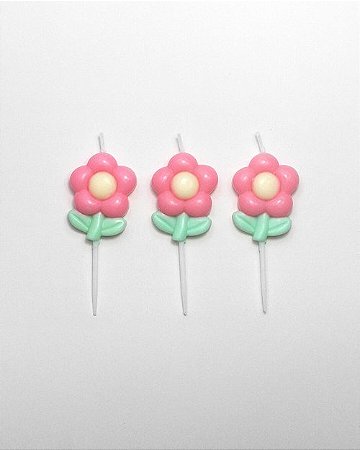 Vela flores rosa (03 un)
