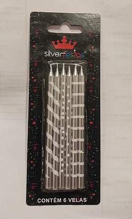 Vela palito prateada metalizado (6 und)