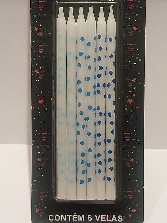 Vela palito poa azul (6 und)