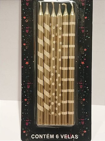 Vela palito dourado metalizado (6 und)