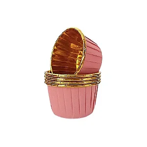 Forminha para cupcake plissadas rosa clara com dourado (20 und)
