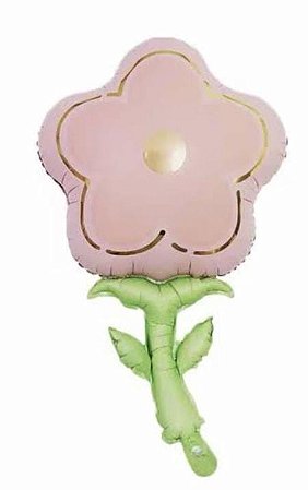 Balão metalizado margarida com caule rosa fosco (1und)