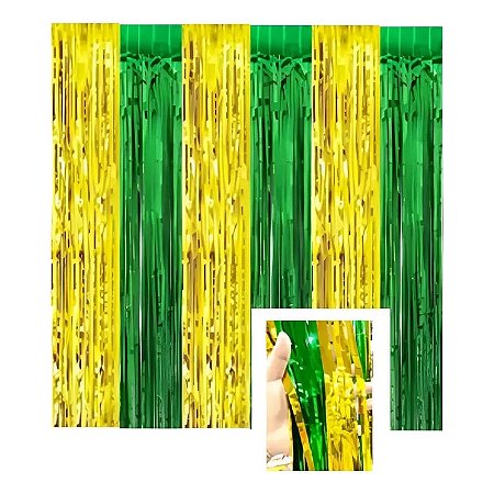 Cortina de franja metalizada dourado e verde (01 un)