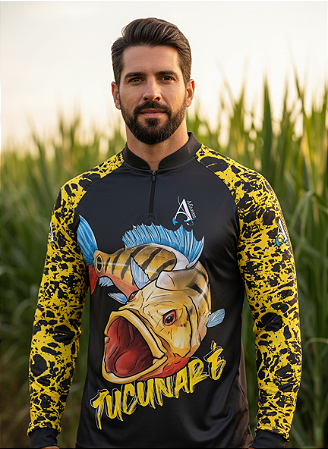 Camisa de Pesca UV50+ Tucunaré Sombra do Lago Amarela