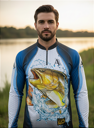 Camisa de Pesca UV50+ Dourado Real Azul