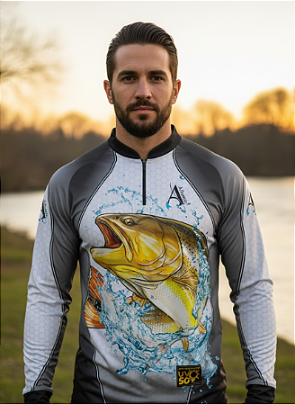 Camisa de Pesca UV50+ Dourado Real Preto