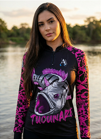 Camisa de Pesca Feminina UV50+ Tucunaré Sombra do Lago Rosa