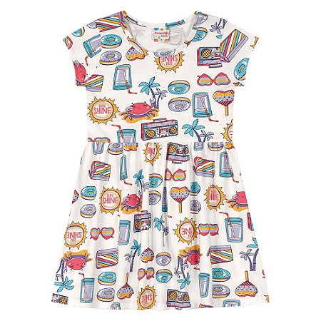 Vestido infantil menina com estampa praia