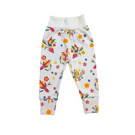 Culote Cintura Pró-conforto e Pé Reversível Bebê Habituê Arara e Flor