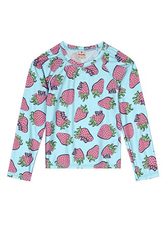 Blusa Infantil Menina Morangos Em Malha UV50+