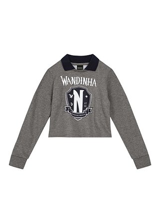 Blusão moletom Wandinha infantil menina Brandili - Cinza