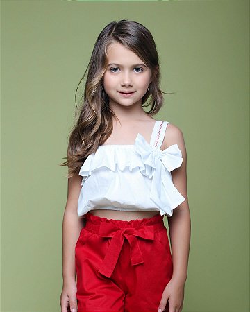 Conjunto Infantil Bata e Shorts Aurora Vermelho